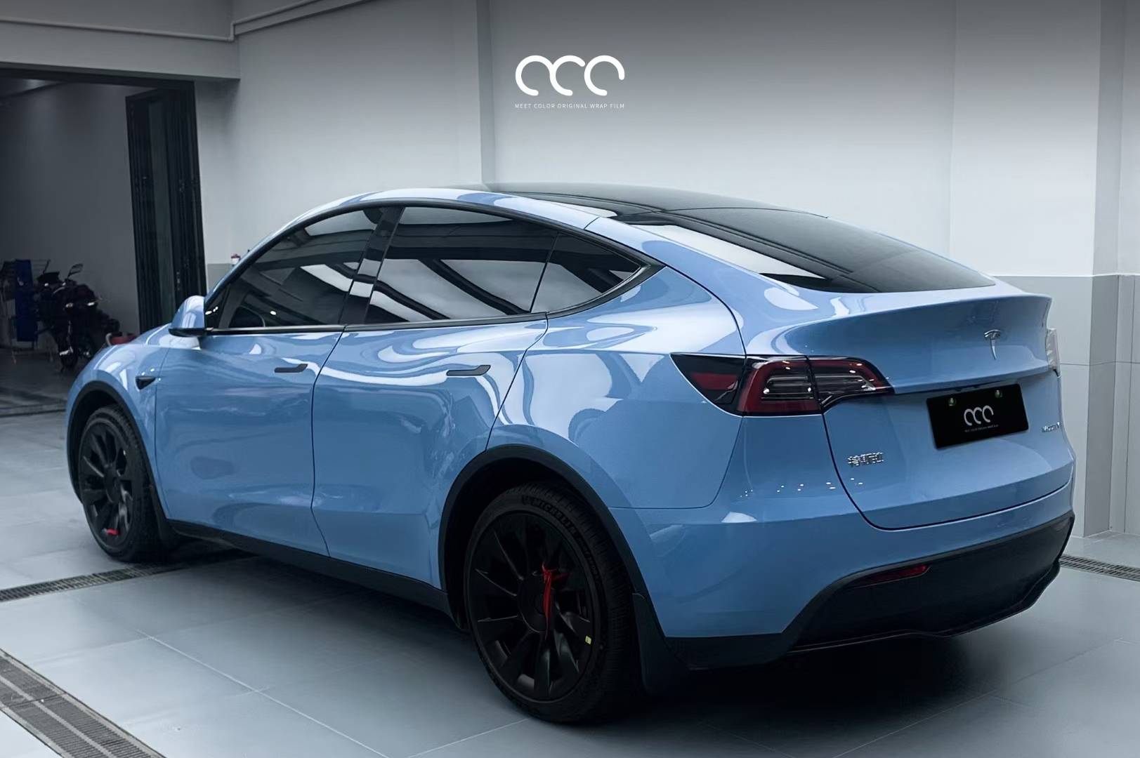 漫彩改色膜-特斯拉model y pet 瓷器蓝,满满的中国风