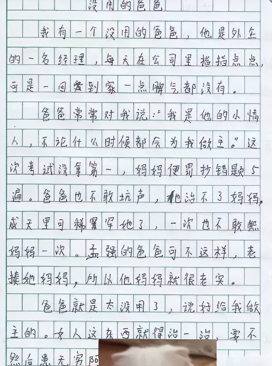 中小學生題目火了�
，《不行的媽媽》寫下小學生心聲，小學生家長看完看不下去了