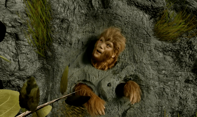 唐僧来取经,受观音指点的孙悟空叫住唐僧,求唐僧救他出山,唐僧一看便