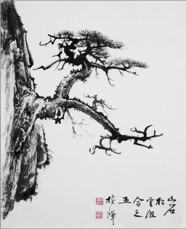 国画山石树木组合图片