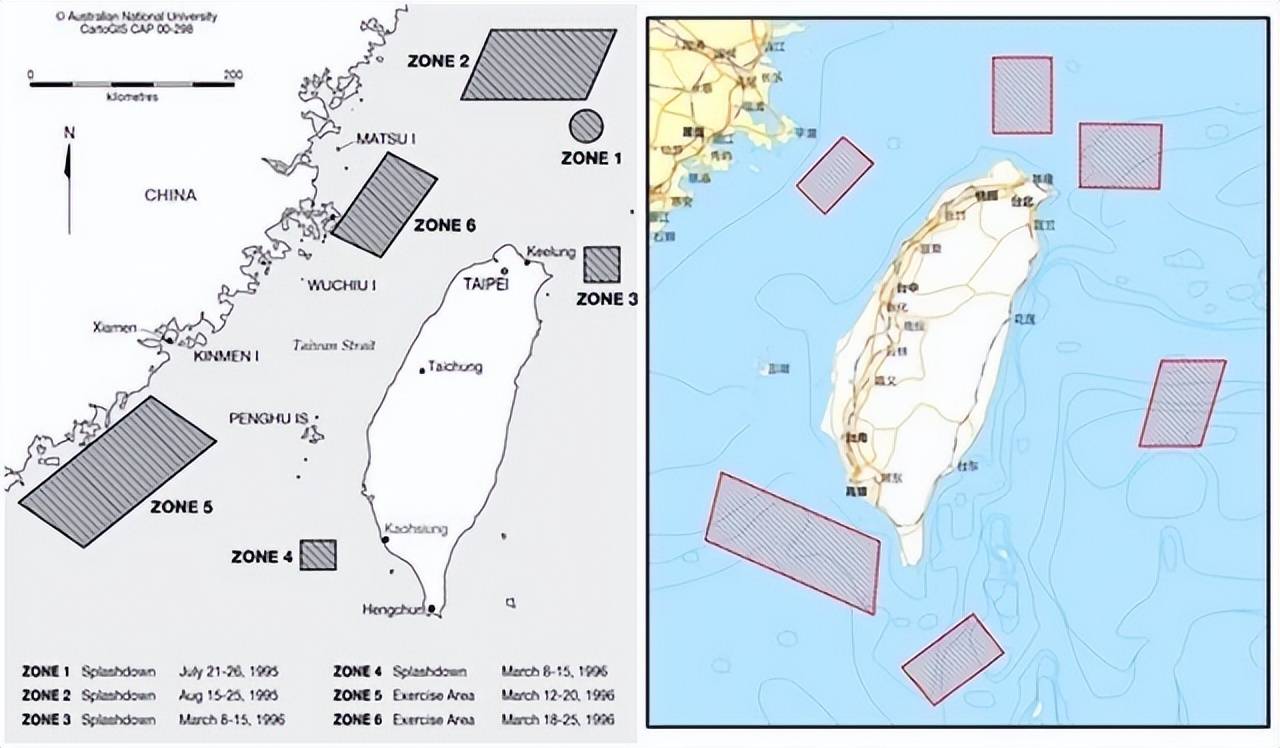 在1995年和1996年的台海军演中,我军演习区域紧贴所谓的海峡中线,但