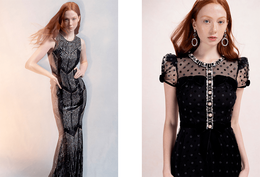 jenny packham 2022秋冬系列,薄纱面料的轻盈,珠光亮片元素的光泽