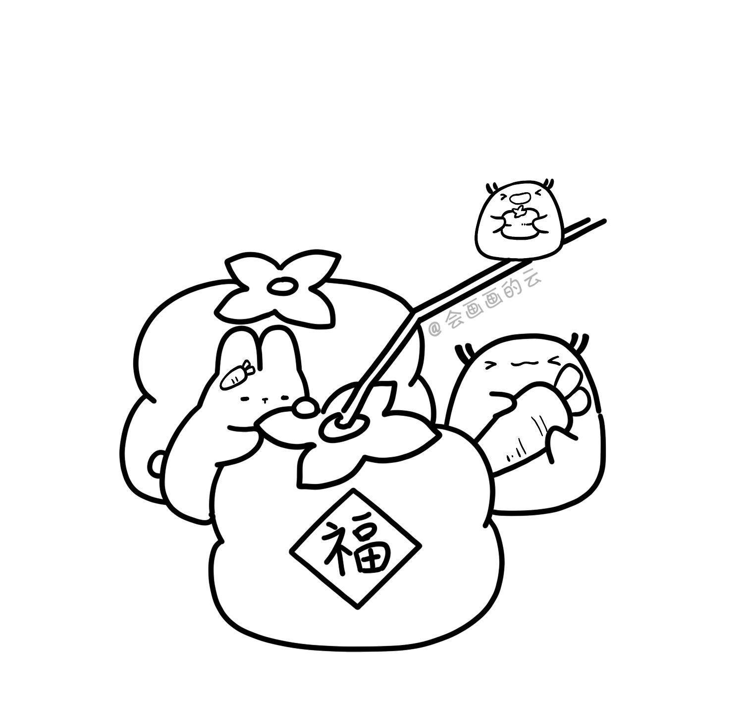 柿柿如意简笔画教程,适合零基础画的柿子和兔子~_小白_铅笔_轮廓