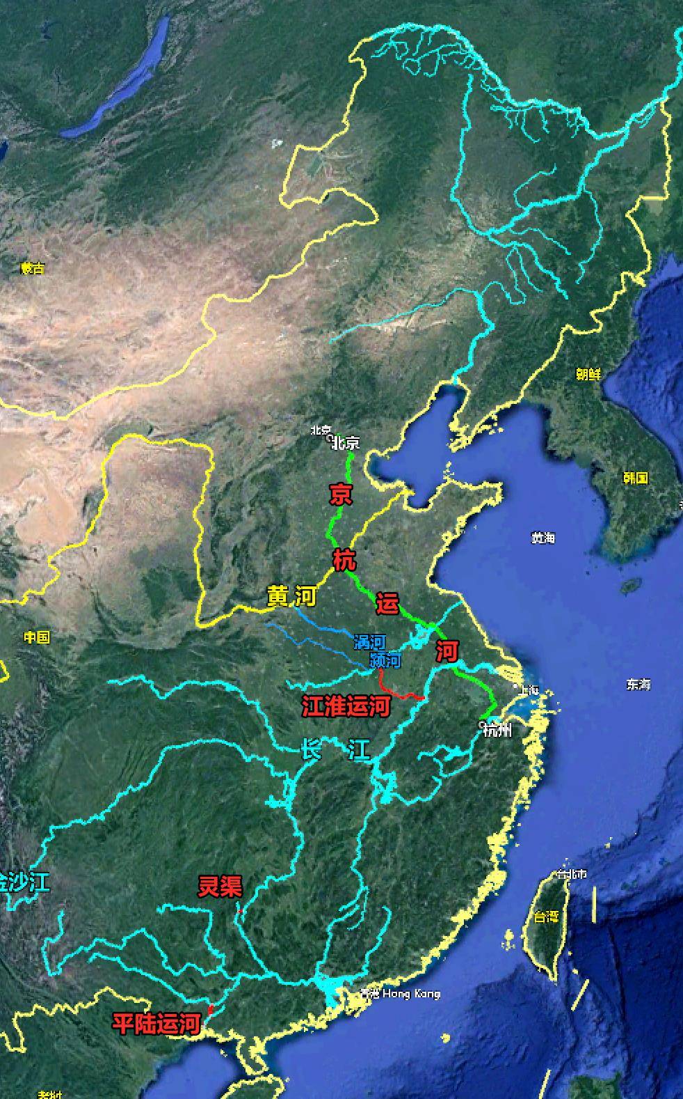 七大水系中,除了最北面的松花江水系和遼河水系之外,剩下的五大水系