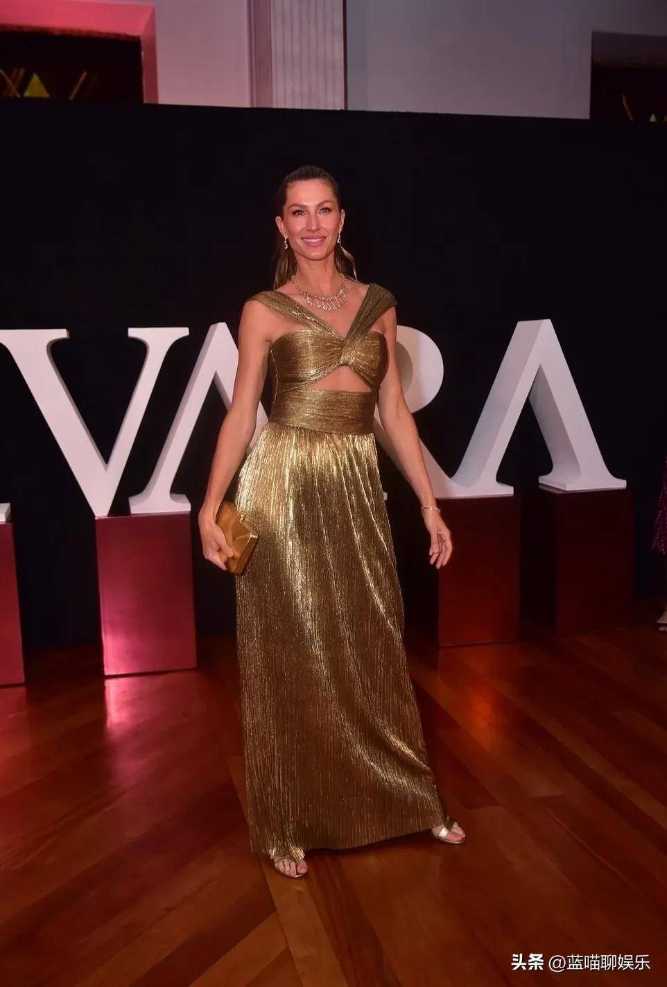 吉赛尔离婚后首次走红毯,她身穿闪亮的深v金色礼服,性感妩媚_汤姆