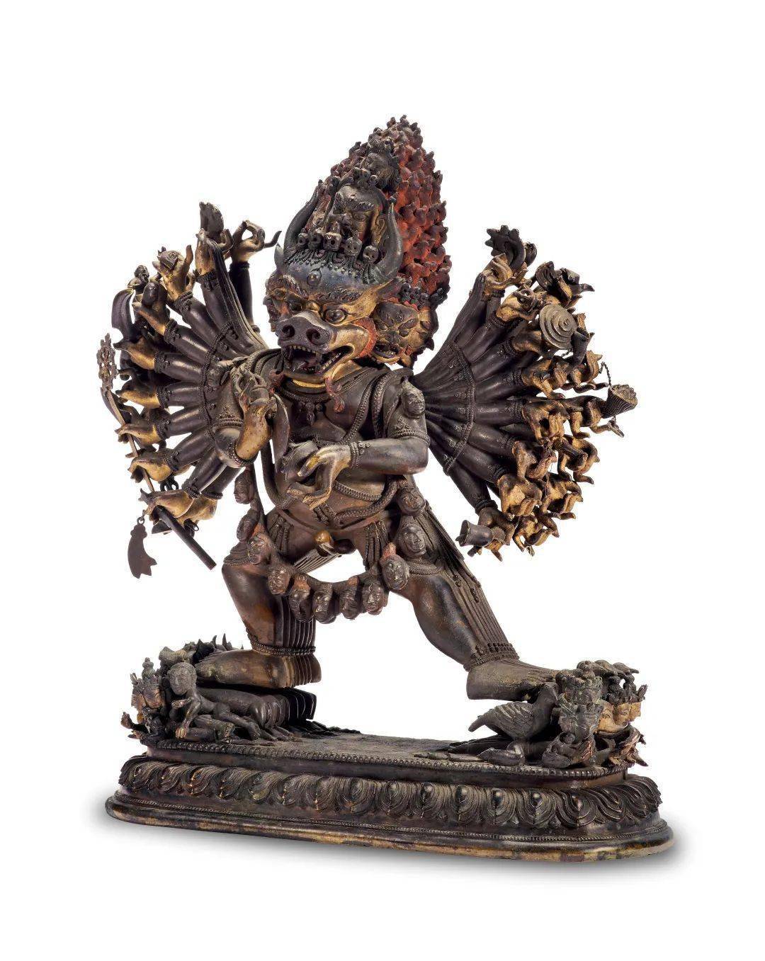 lot 1331清乾隆(宫廷)铜鎏金大威德金刚高 : 33.