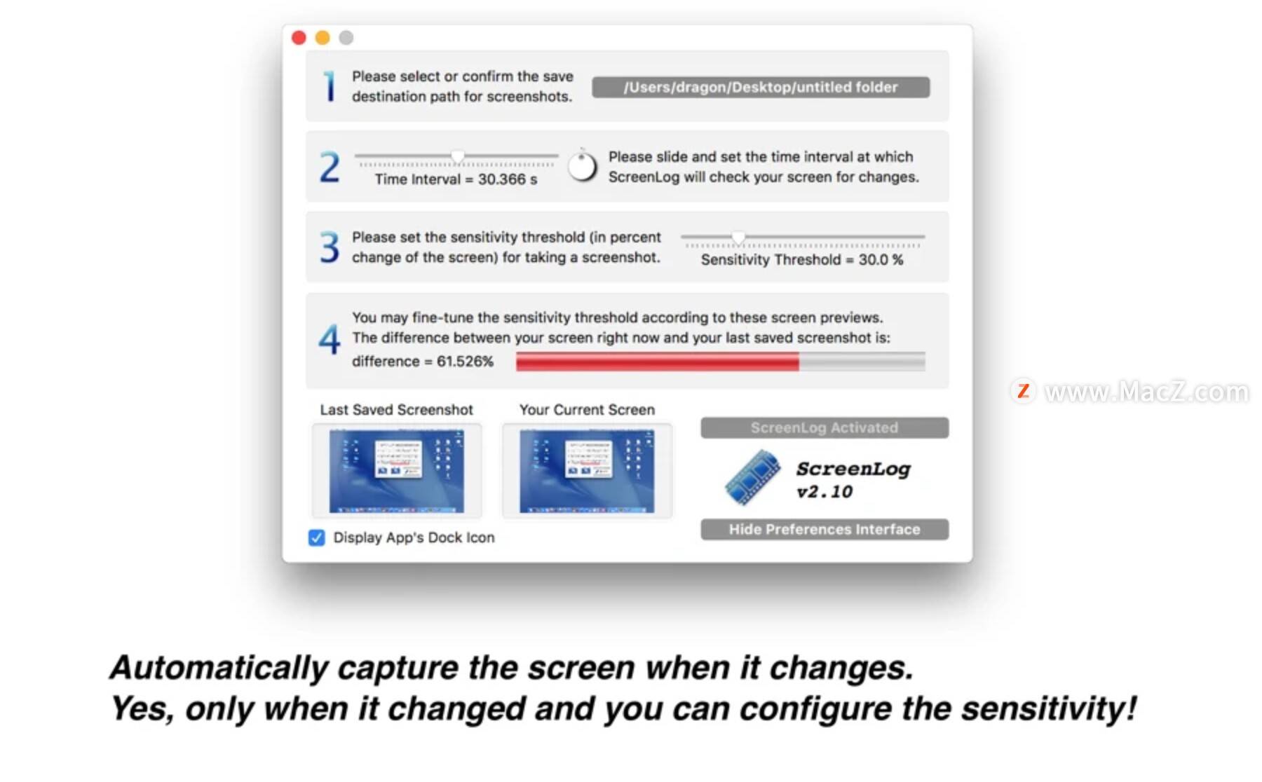 Mac电脑主动屏幕截图东西，ScreenLog Mac下载