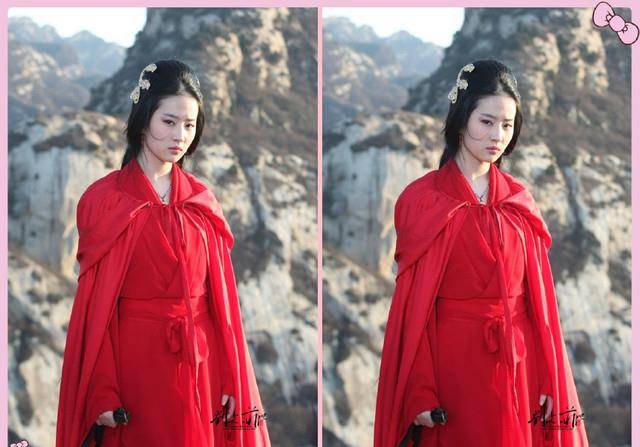 在今年的《鲛珠传》的海报上上,张天爱身穿红色v领的"石榴裙",露出她