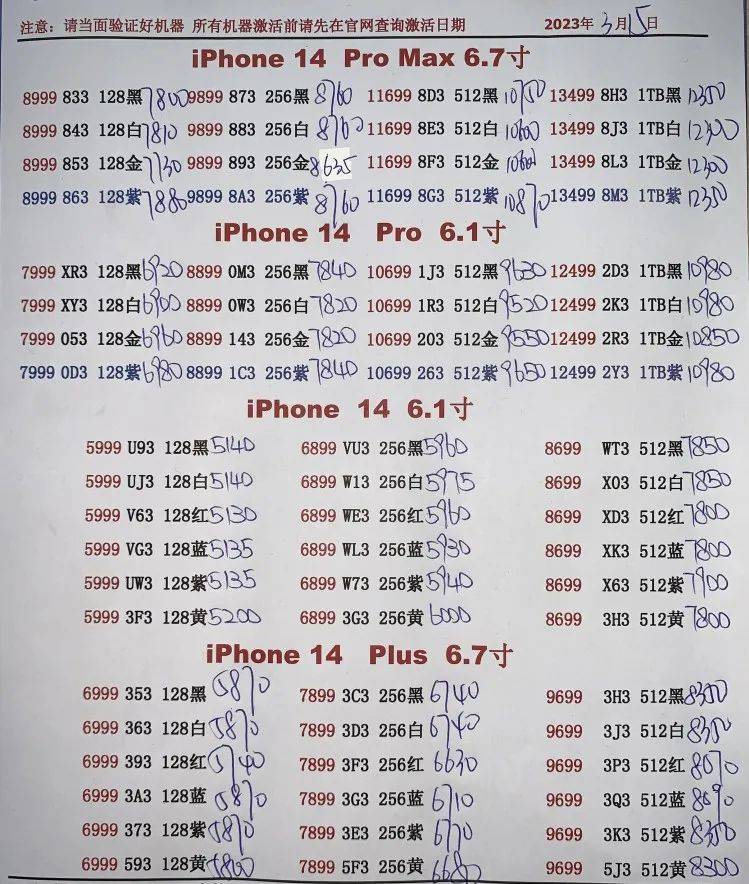 深圳华强北手机批发报价单2023年3月15日