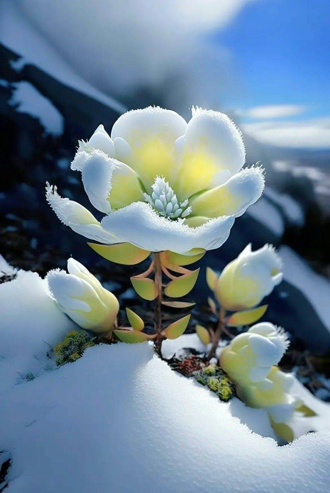 天山雪莲微距静谧壁纸,以雪莲花为灵感,采用高级灰与金属色搭配,简约