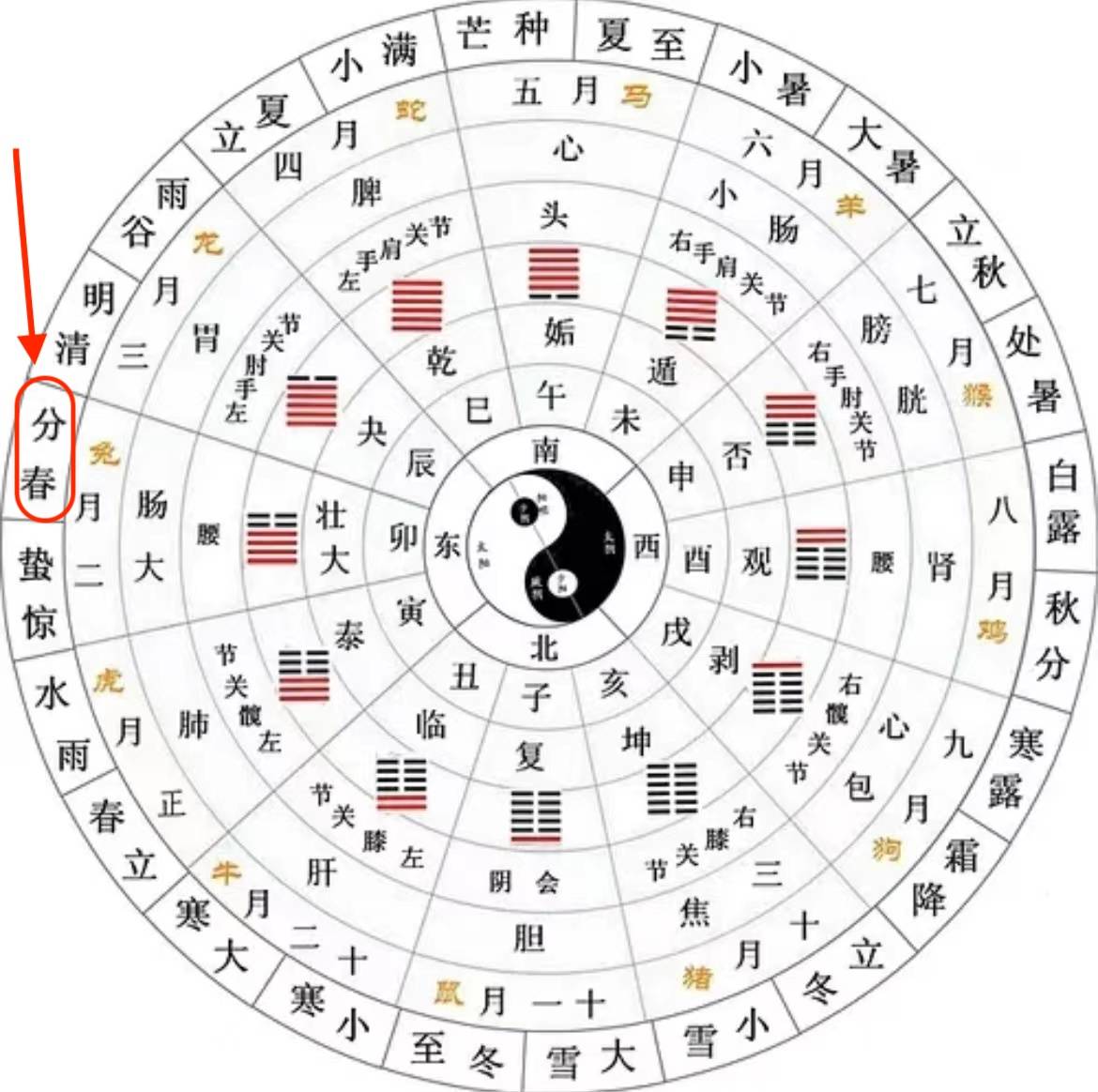 《易经》渊源颇深,从卦象来看,春分处在先天八卦离卦和后天八卦震卦