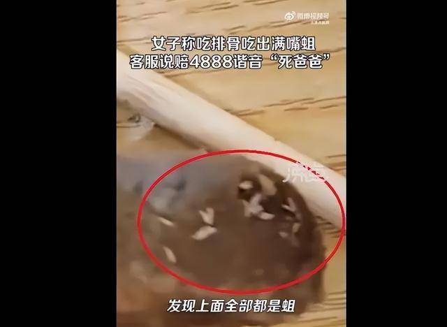 女子称吃黄焖排骨发现满嘴是蛆，总部提出赔偿4888元，删除视频
