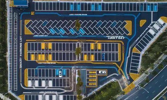 图案风格停车位电子动感线符号停车位波普化停车位色块化艺术停车场