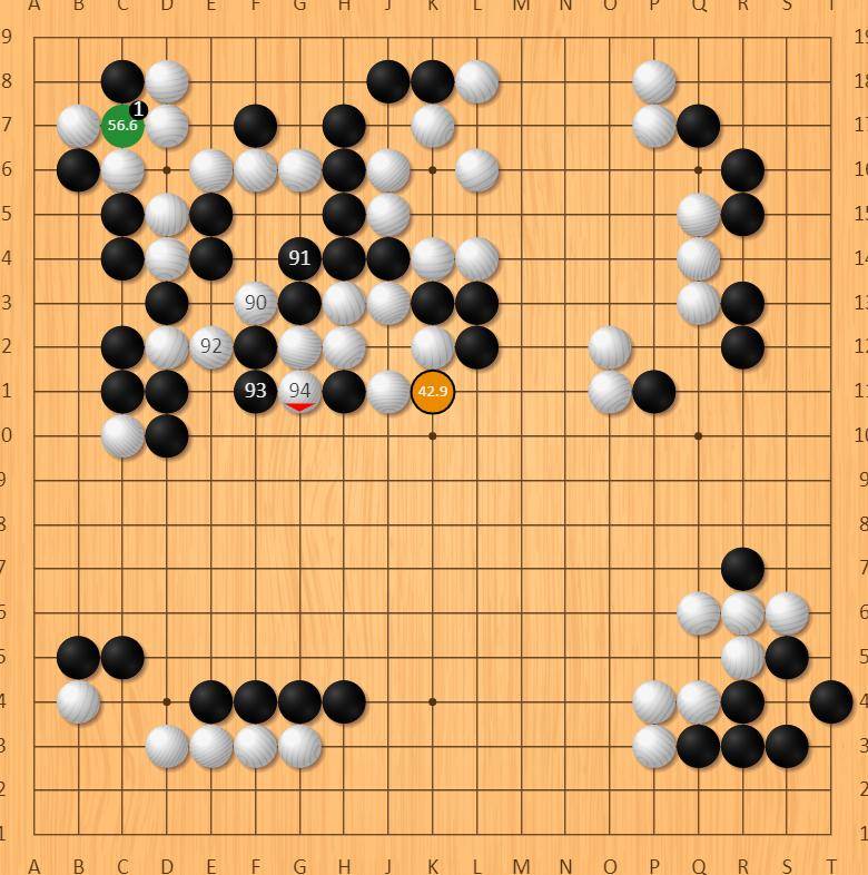 序盘黑白棋手均以错小目起步,直面对手.