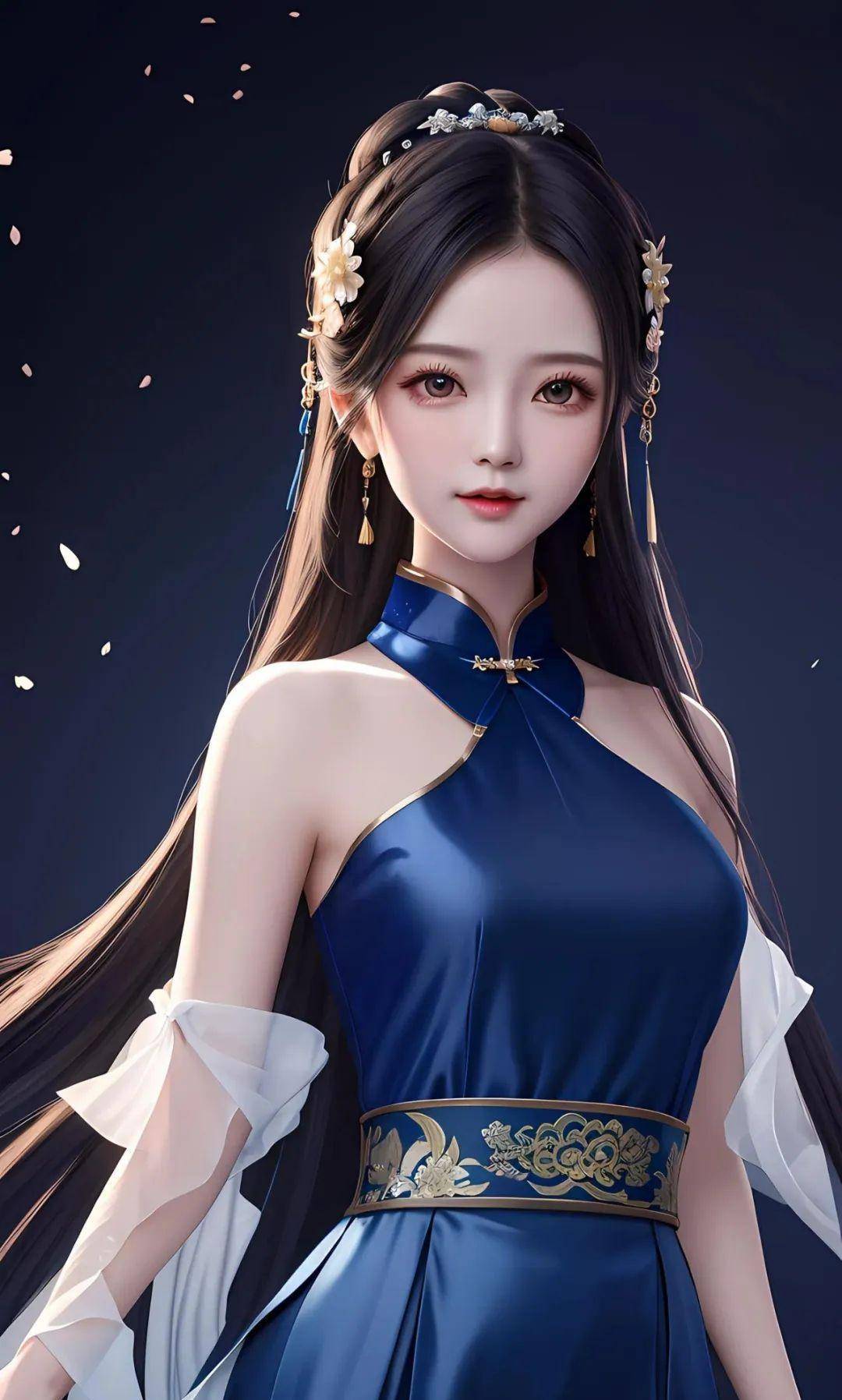 深蓝色高清壁纸 少女图片