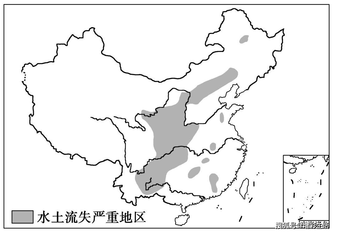 (1)据图说明我国水土流失严重地区的分布特征,并从地形,气候,经济发展