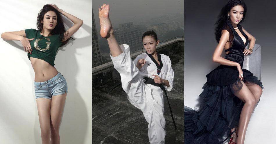 曾是跆拳道冠军,还被成龙看中,张蓝心的42寸"螳螂"腿让人嫉妒_健身