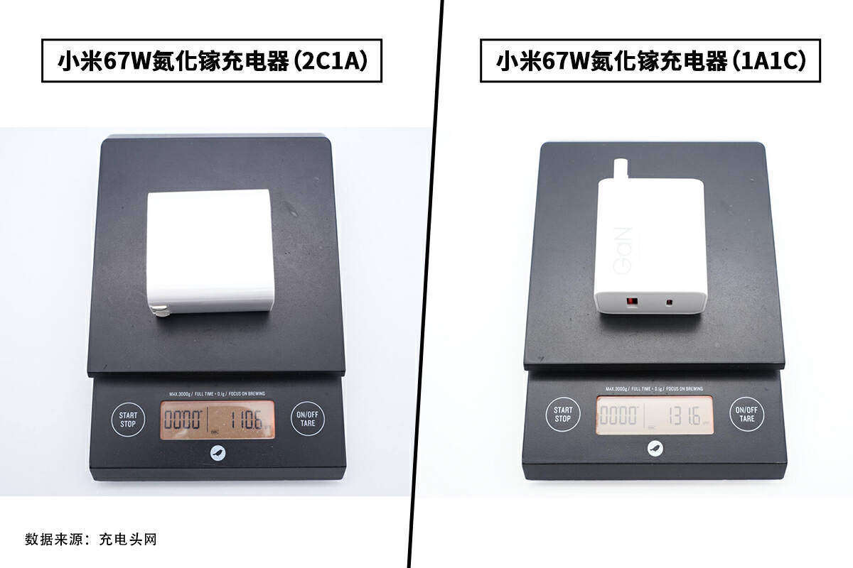 小米新旧67w氮化镓充电器对比_焊接_双口_包装