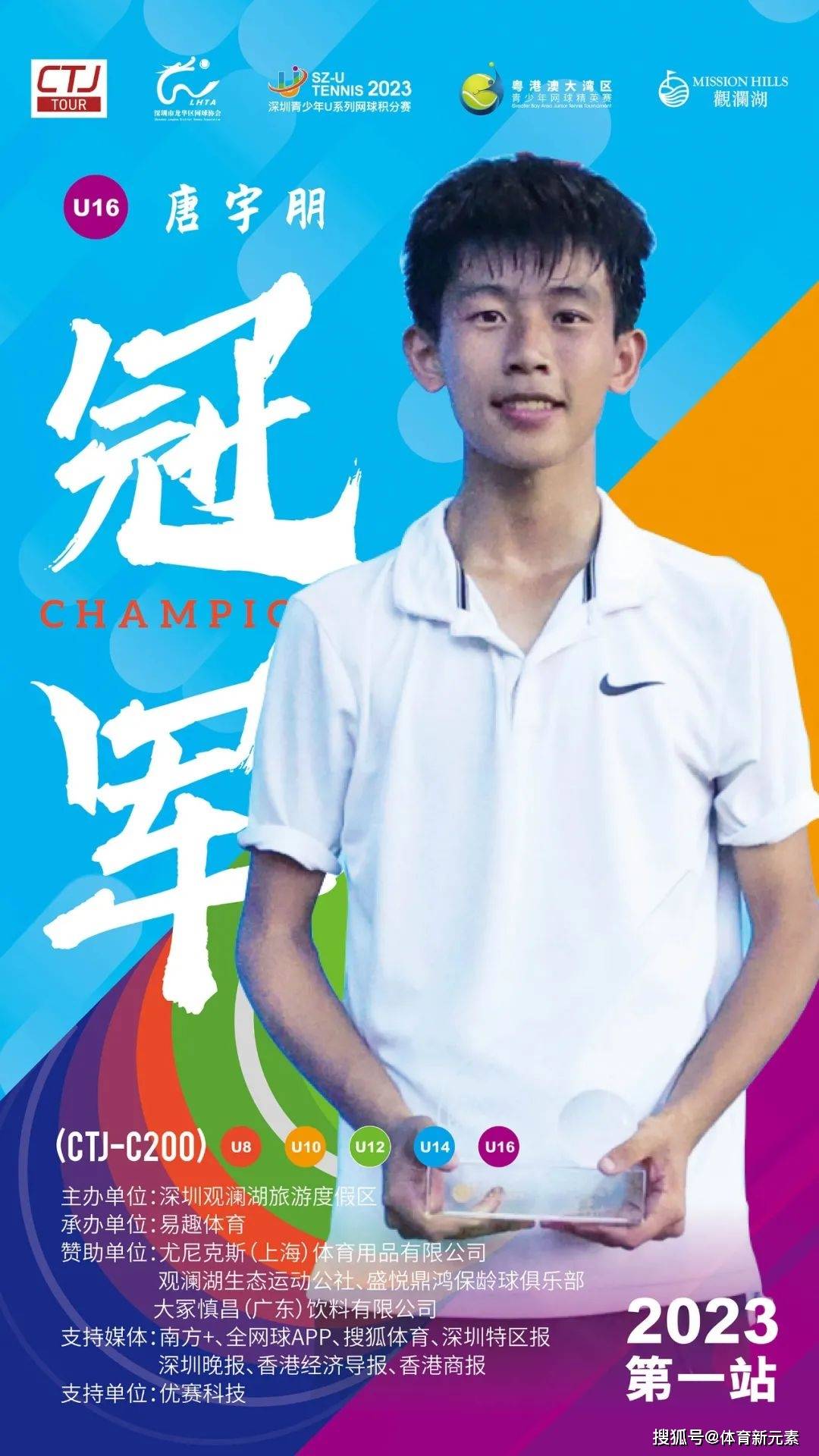 季军:陈宁帆,李开江亚军:黄曦诚冠军:唐宇朋u16男单组季军:罗嘉琦