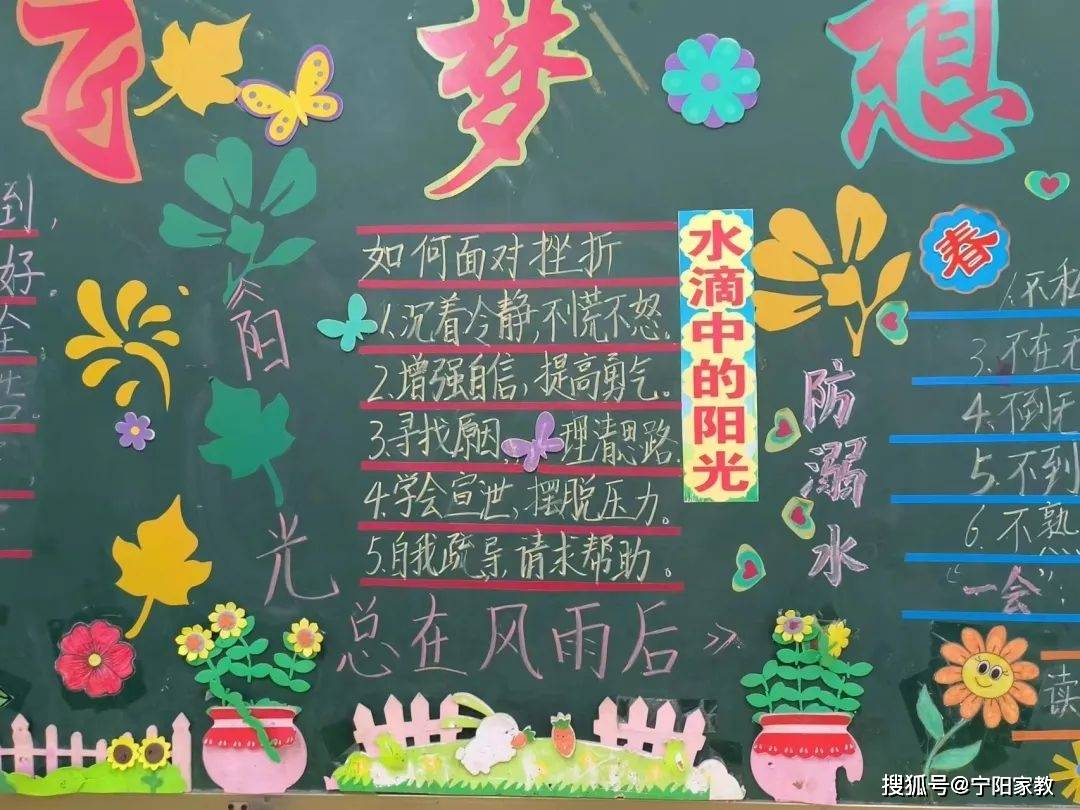 各班利用黑板报,充分展现抗挫名言,抗挫故事,抗挫对策等主题内容,让