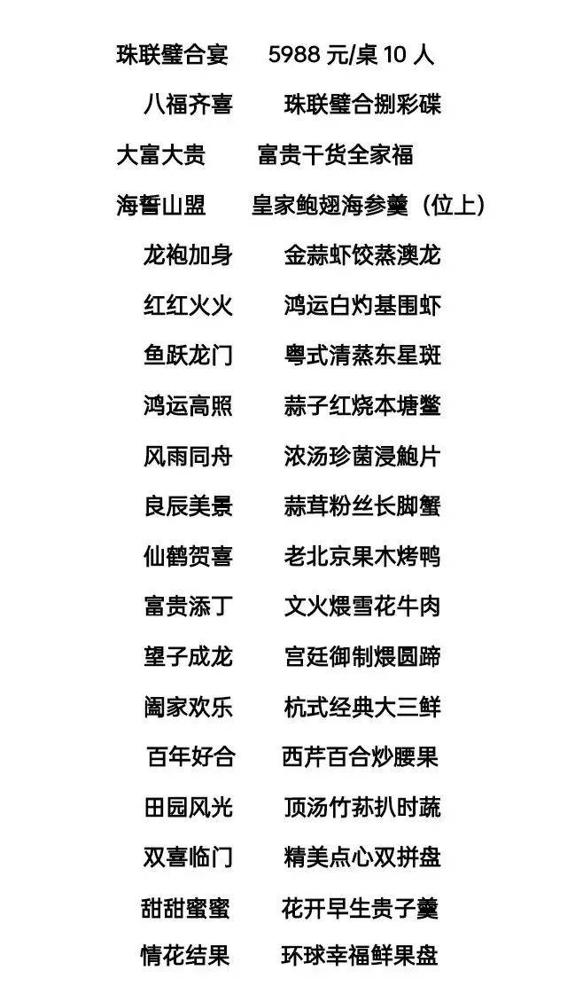 6000元的婚宴只要1196元？-600元婚宴菜单
