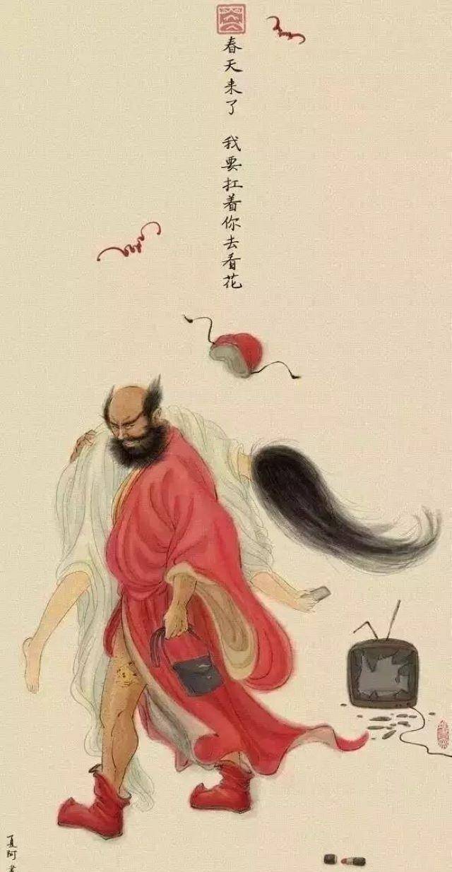 嫦娥穿黑丝,唐僧骑摩托,夏阿的画"离经叛道",却为何广受热捧_时候