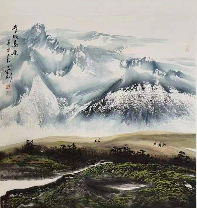 中国画雪山画法图片