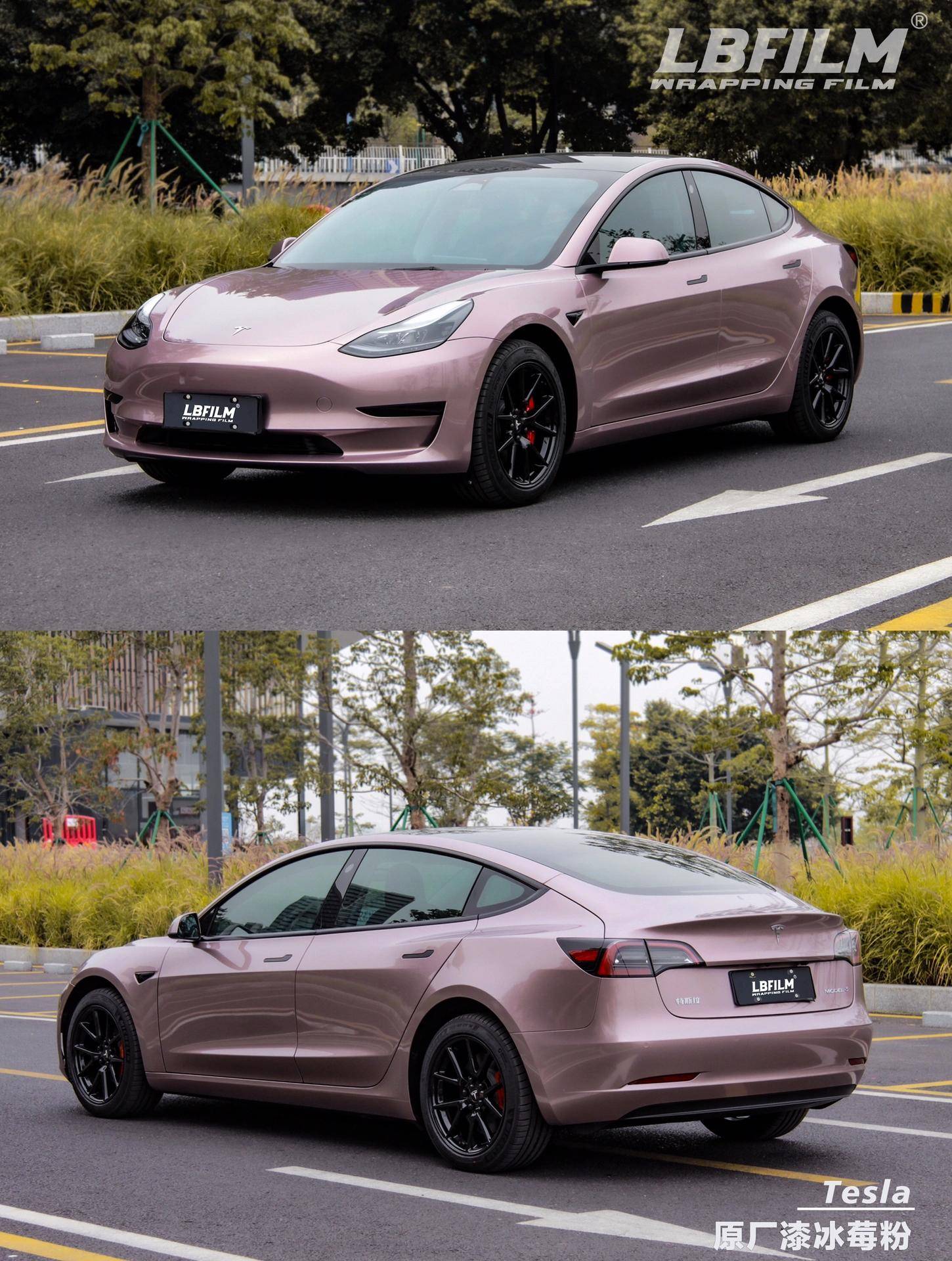 特斯拉lb改色膜冰莓粉,是戳到我心里的粉色系