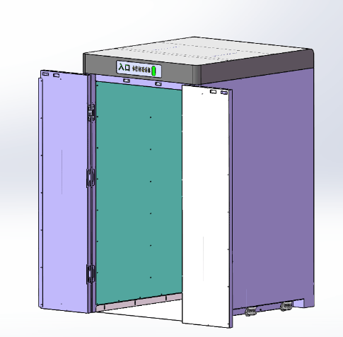 正视图 开门视图开门推进布草车,关门后进行扫描.