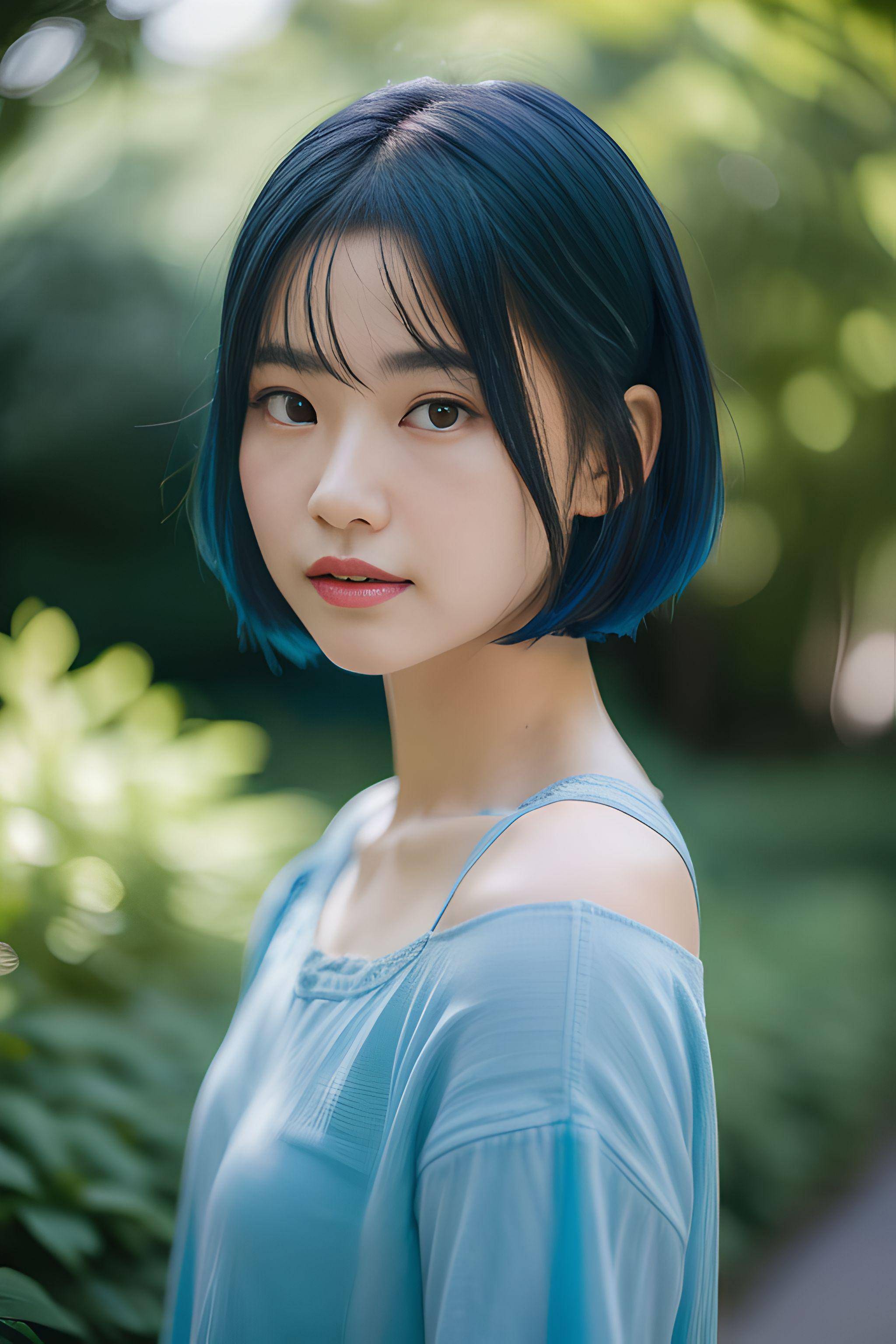 ai摄影-摩登系列:蓝色背心搭配牛仔短裤很清新随性_手指_细节_质量