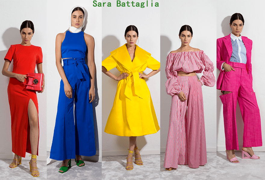 Sara Battaglia 2023春夏系列，条纹图案，造型感细节装饰