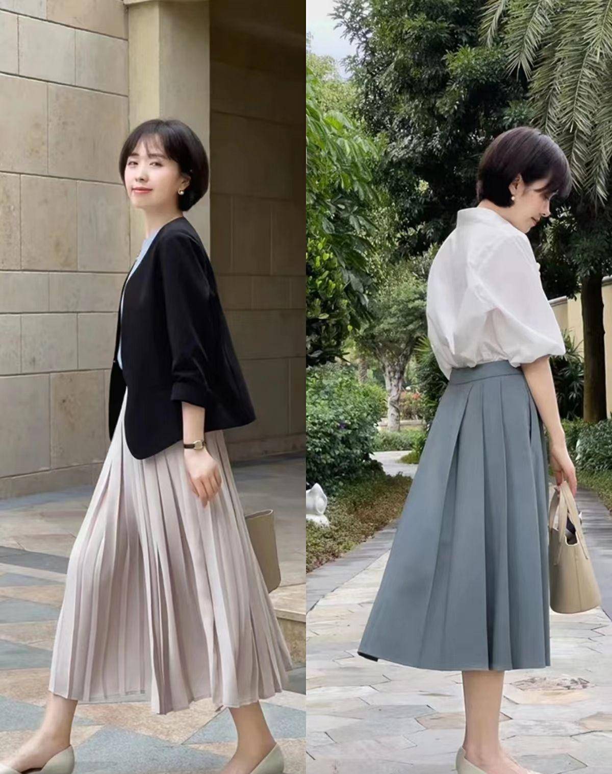 看了潮人穿搭才发现,2022夏天时兴穿"百褶裙",优雅时尚又得体