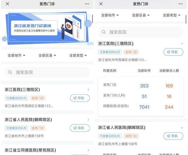 附近发热门诊拥堵情况一键查询全省在用的“发热门诊查询”应用出自杭州未来科