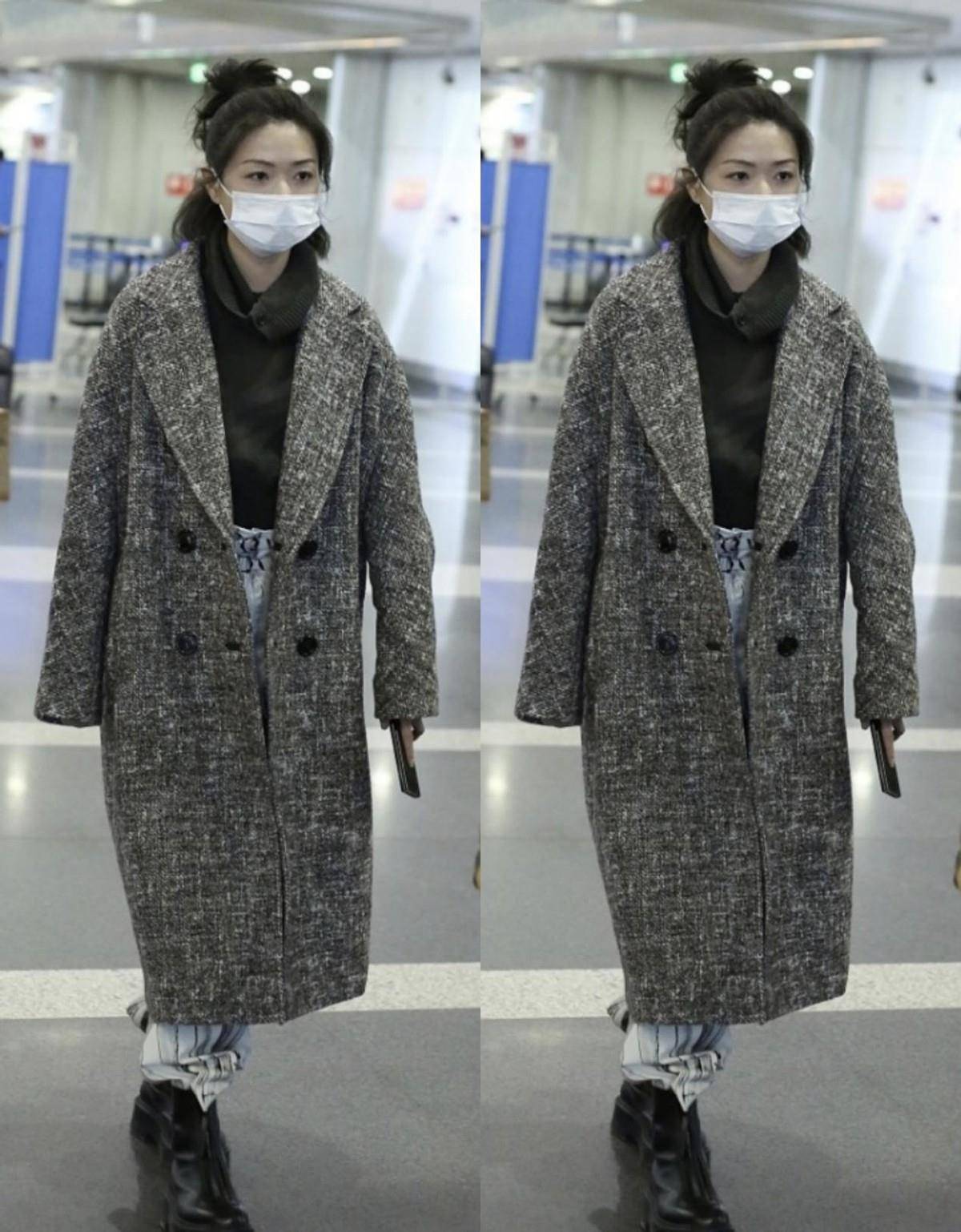 万茜私下里穿得挺有个性,粗呢大衣配工装裤,扎半马尾好有活力_女性