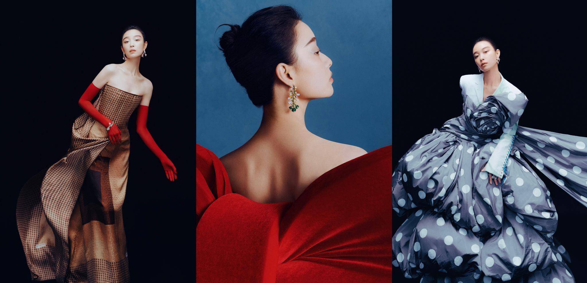 倪妮wonderland六月号封面,她穿长裙秀蝴蝶骨,好美_印花_时尚_红色