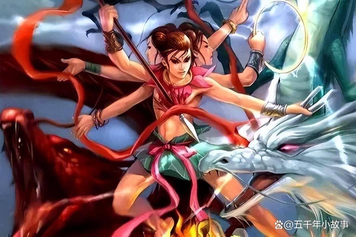 太乙真人将其救下,还将其化为三头八臂法身并加上赠镇山之宝九龙神火