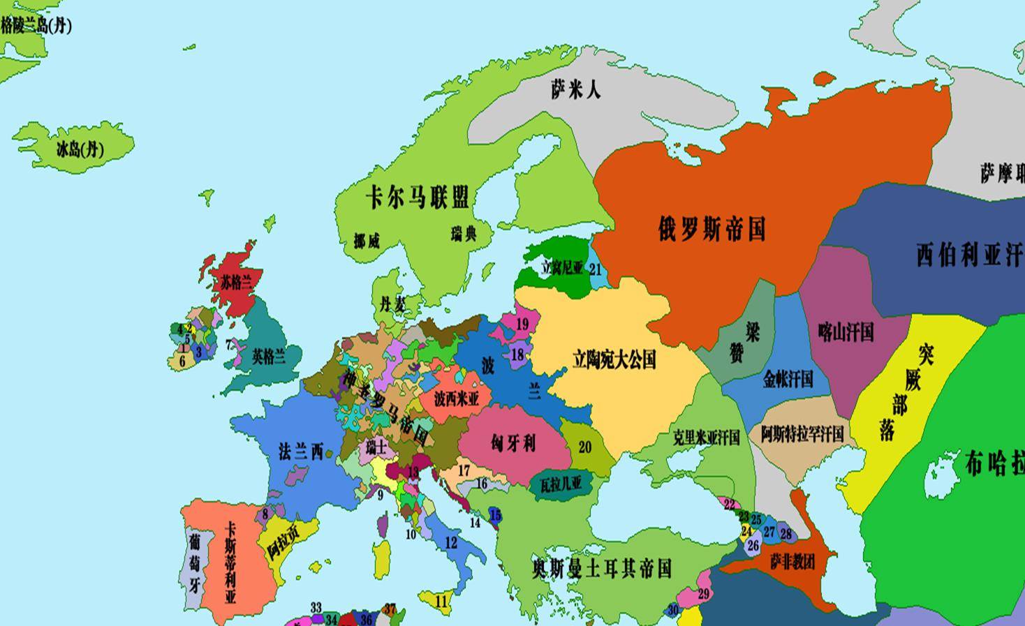 到15世纪,汗国分裂为了大帐汗国,西伯利亚汗国,喀山汗国,克里木汗国