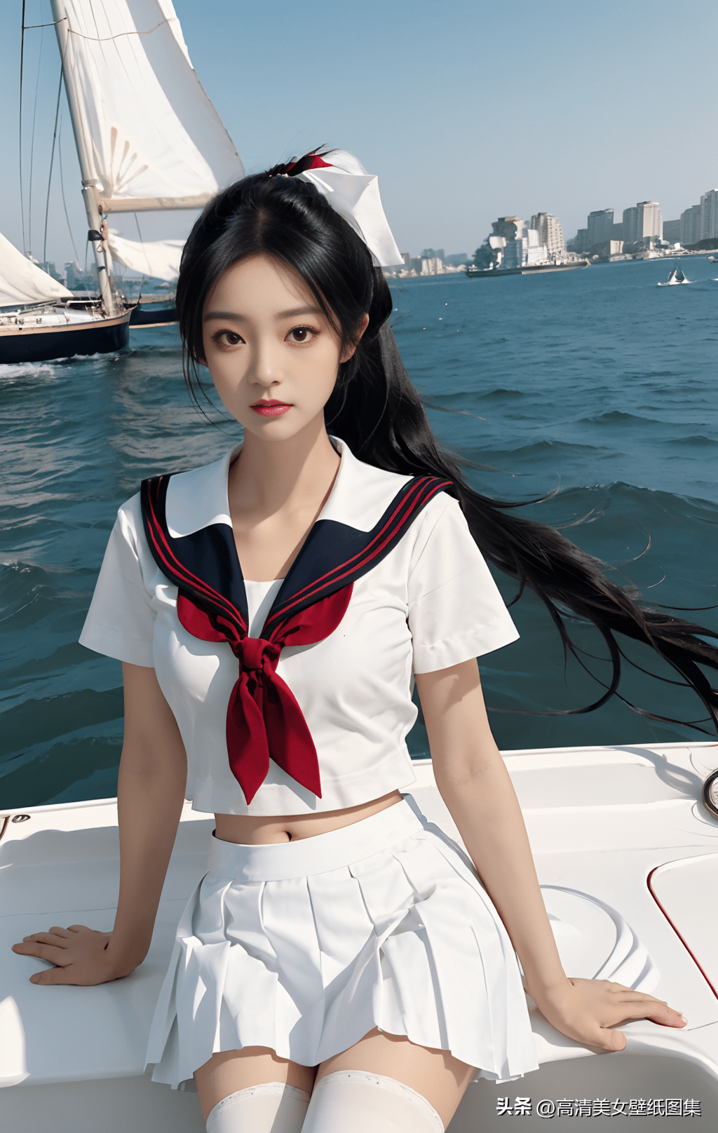 身穿洁白jk水手服的美女小姐姐,完美的身材与颜值让人心动_镜头_女神