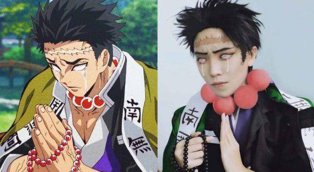 鬼灭之刃的cos形象,锖兔笑容让人心动,蝴蝶忍气质还原_岩柱_面具_性格