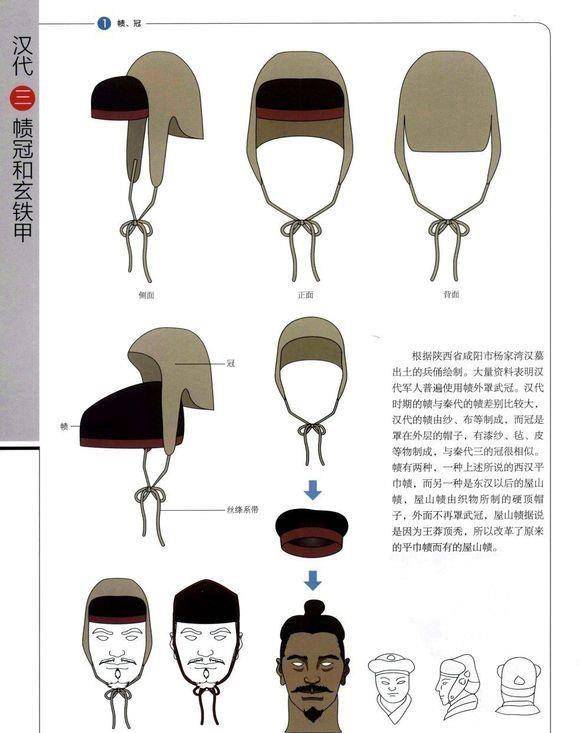 汉代帻冠和玄铁甲 冠帽汉代帻冠和玄铁甲 衣甲汉代帻冠和玄铁甲 穿戴