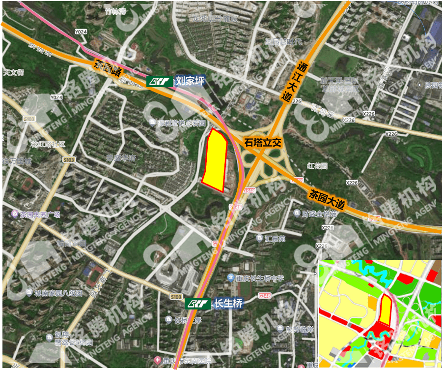 南岸茶园地块在石塔立交附近,靠近轨道刘家坪站,占地面积60亩,规划