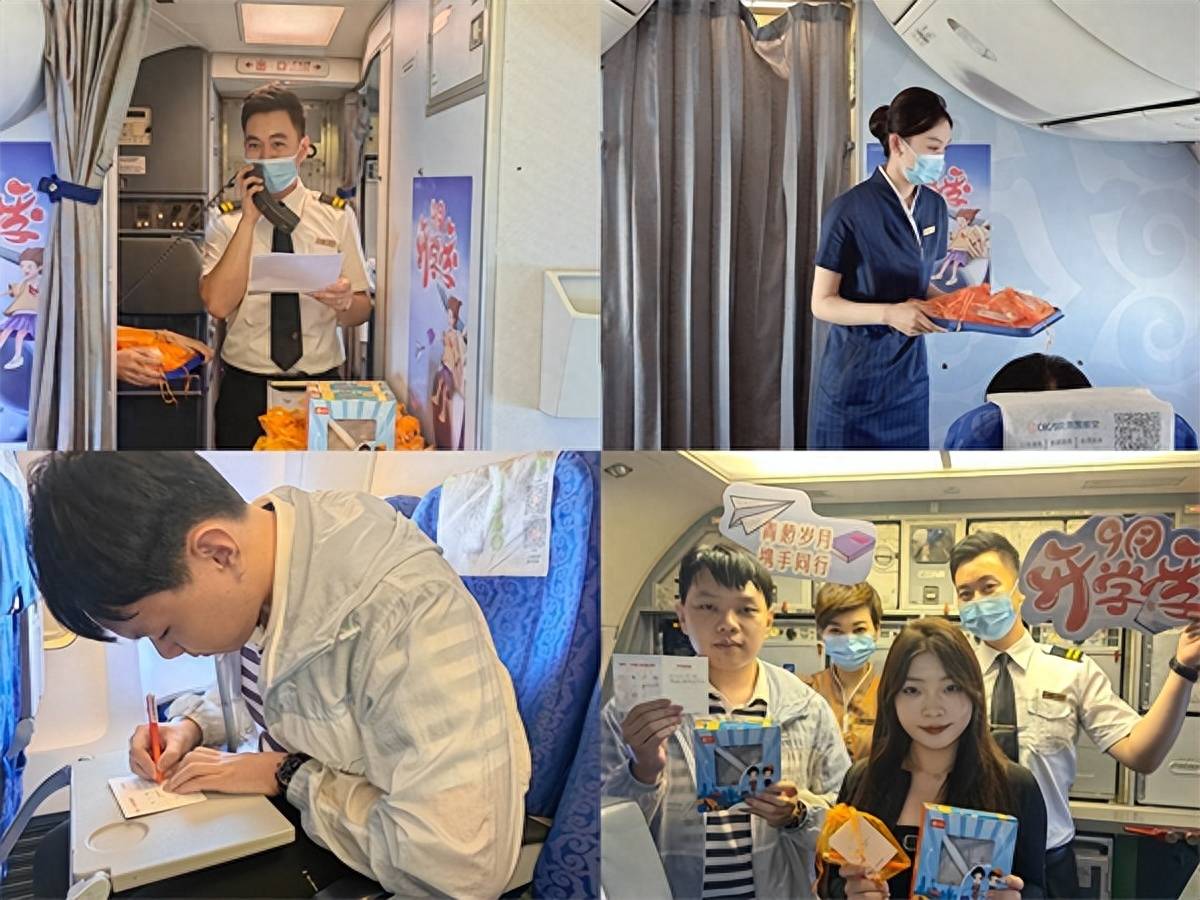 在bk2851 天津-成都,bk2878 宁波-天津航班上,奥凯航空为学生旅客送上