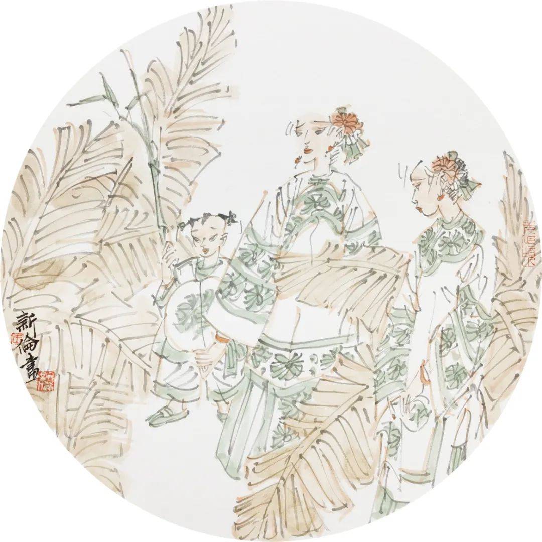 王新伦  人物小品扇面之一30x30 2020.