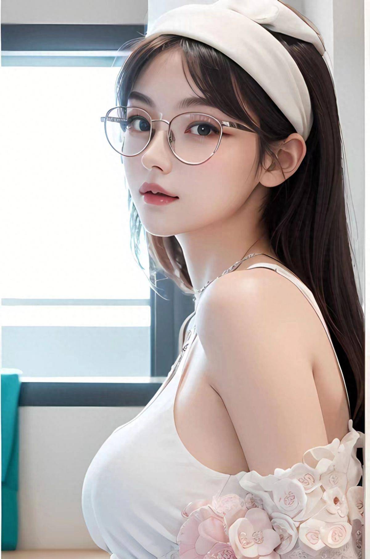 ai绘画032:听说美女戴眼镜很干净优雅_阳光_造型_感觉