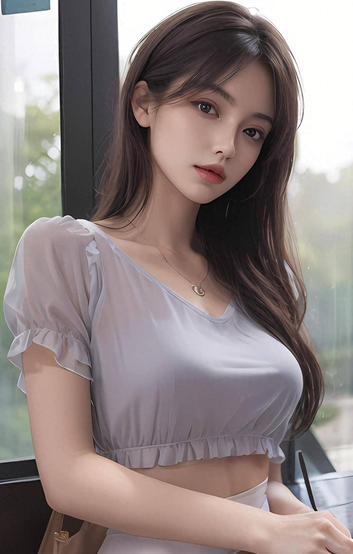 ai画085:浅灰纱吊带美女,长发无辜,气质优雅_上衣_感觉_城市