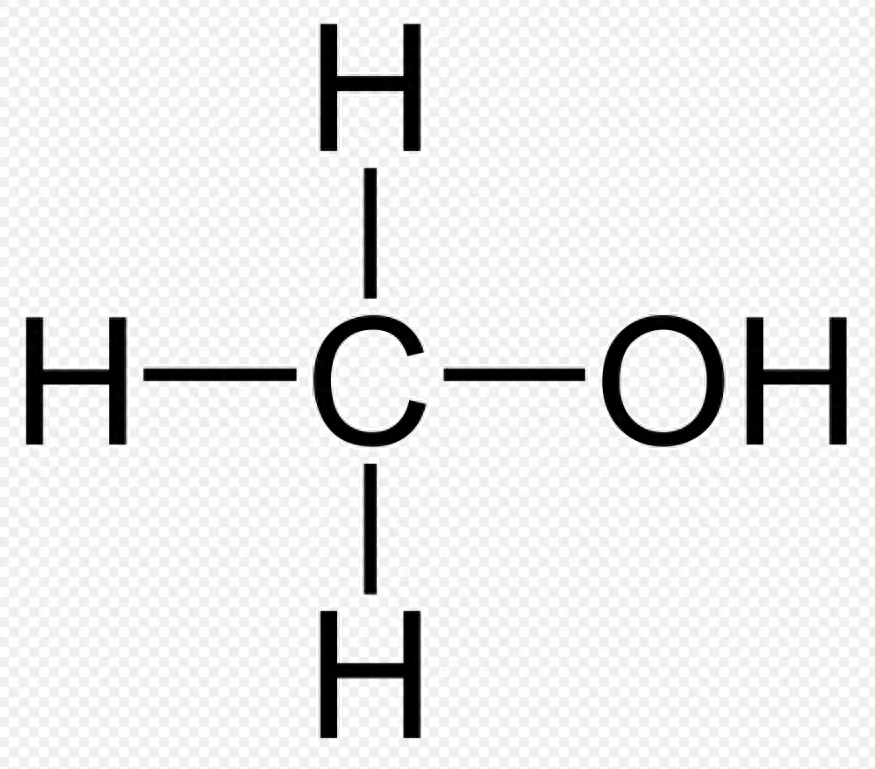 甲醇分子以碳原子为中心,化学式为ch3oh.