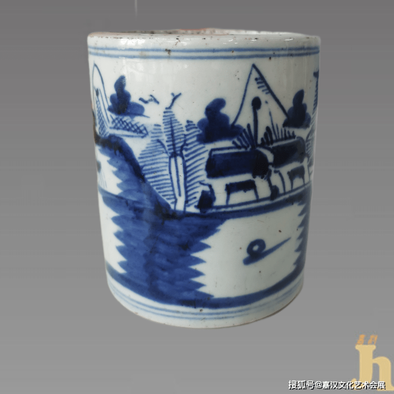 中国陶瓷烧制工艺的珍品：青花山水笔筒_手机搜狐网