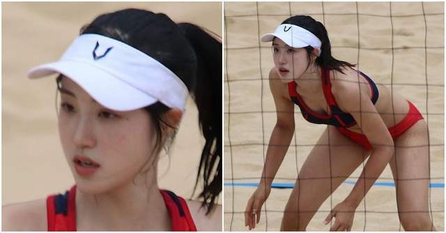 杭州亚运会，22岁韩国沙滩排球选手，因长相漂亮皮肤白皙意外爆火