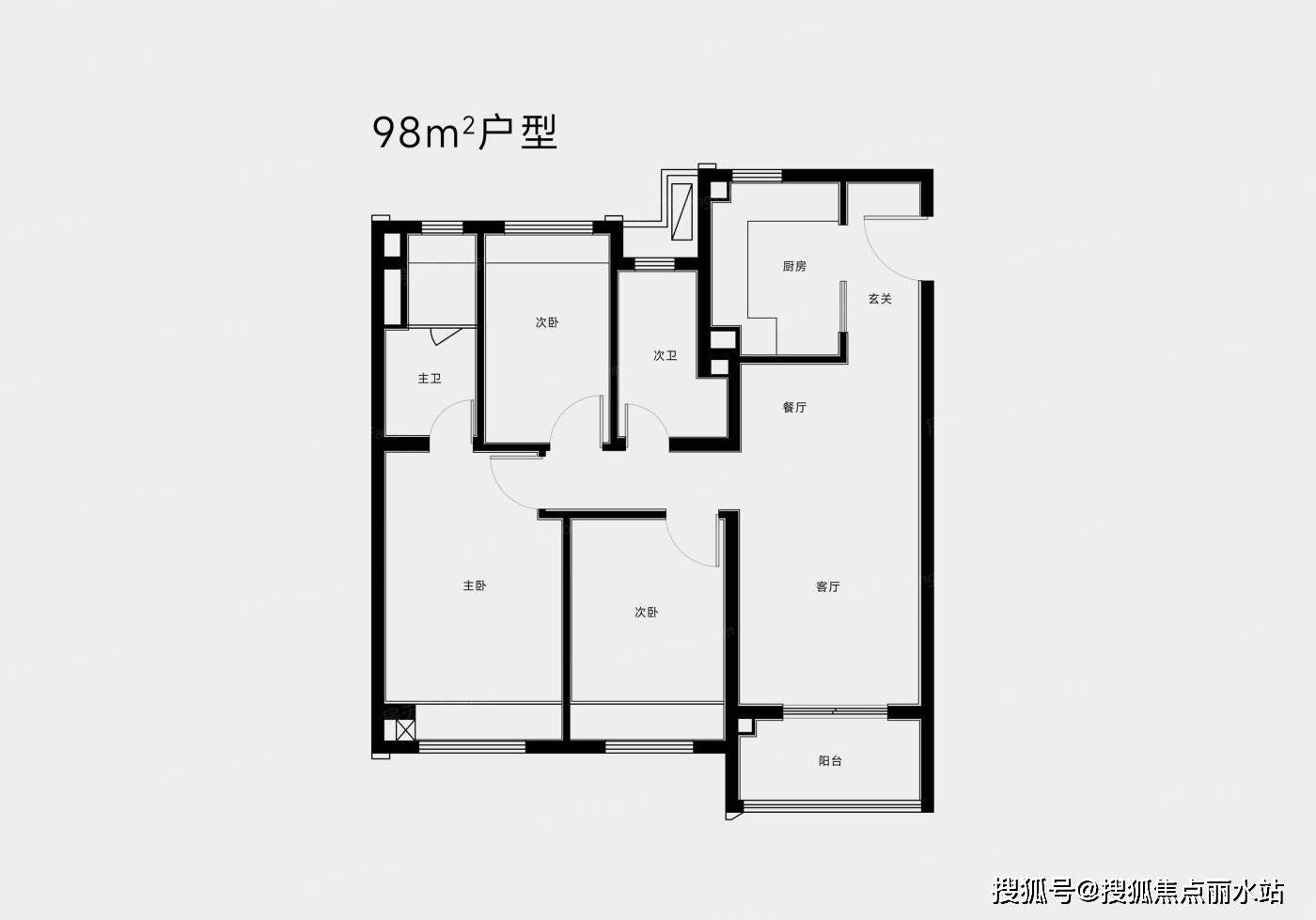 客厅朝南南北通透在售中企誉品·银湖湾 平层户型·建面/89㎡3室2厅2