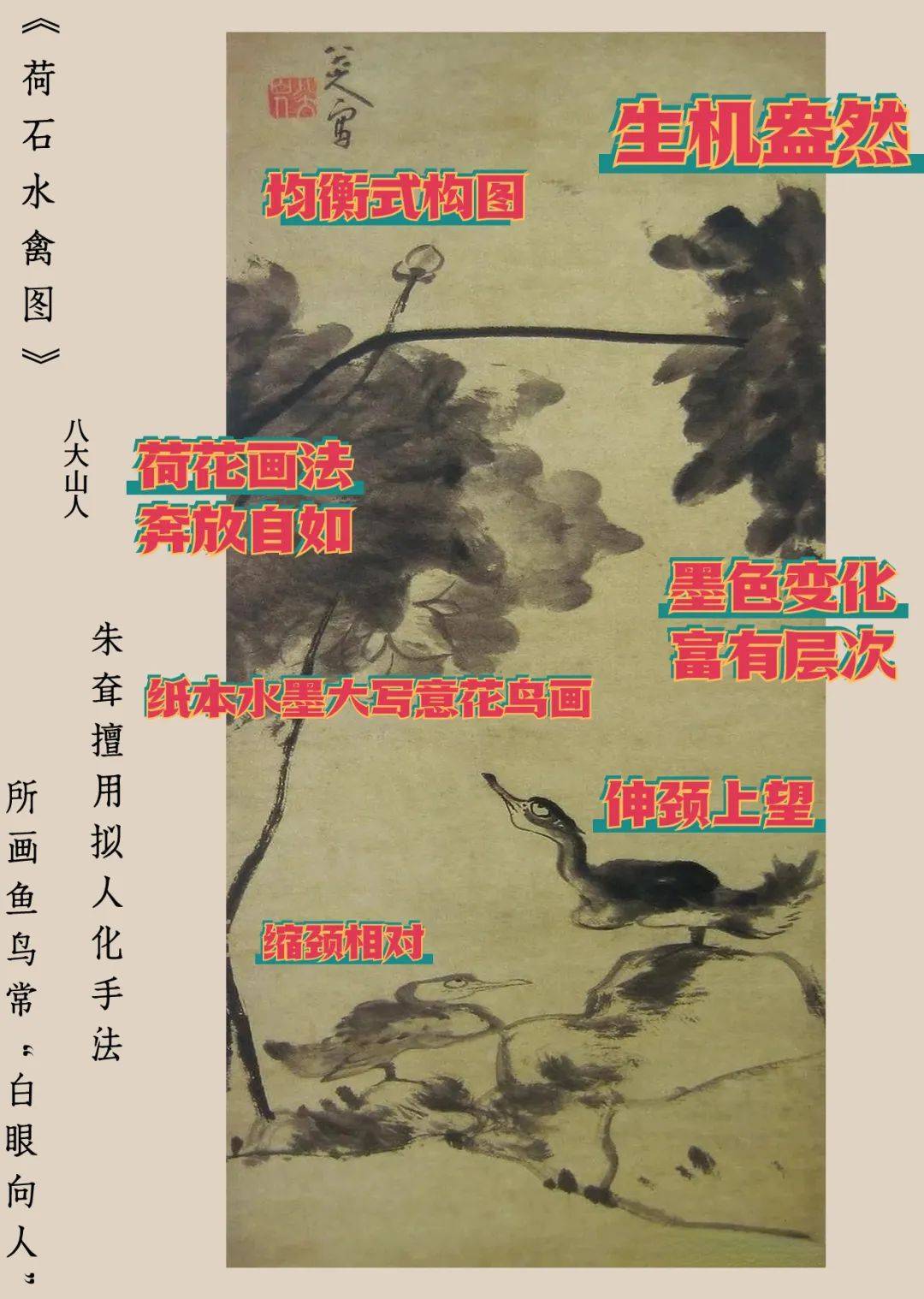 每天认识一件书画作品|八大山人《荷石水禽图》_版本_高清_公众